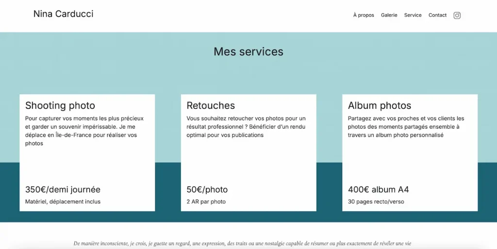 Les services de la photographe