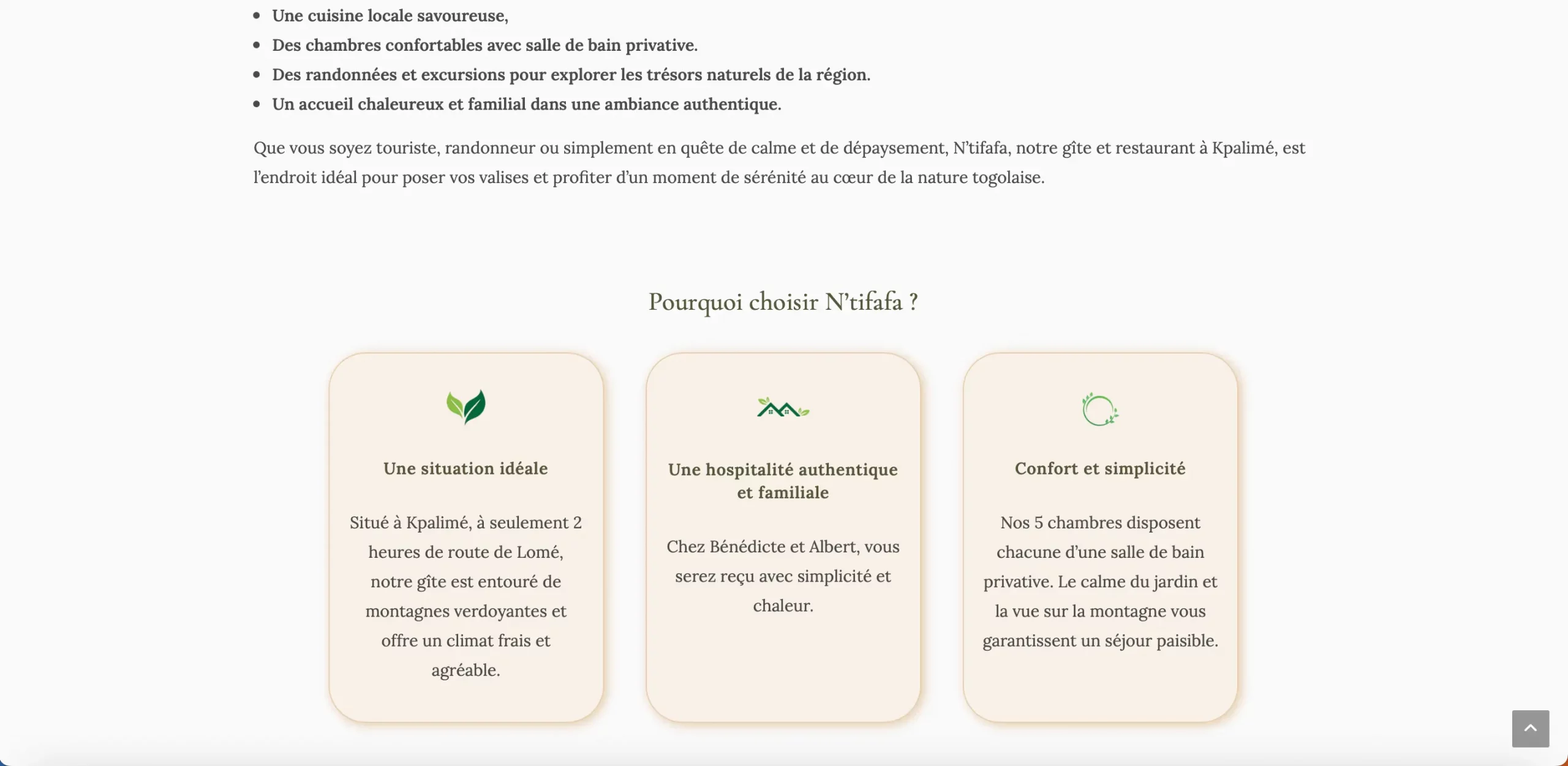 Page d'accueil du gîte de Cité N'Tifafa