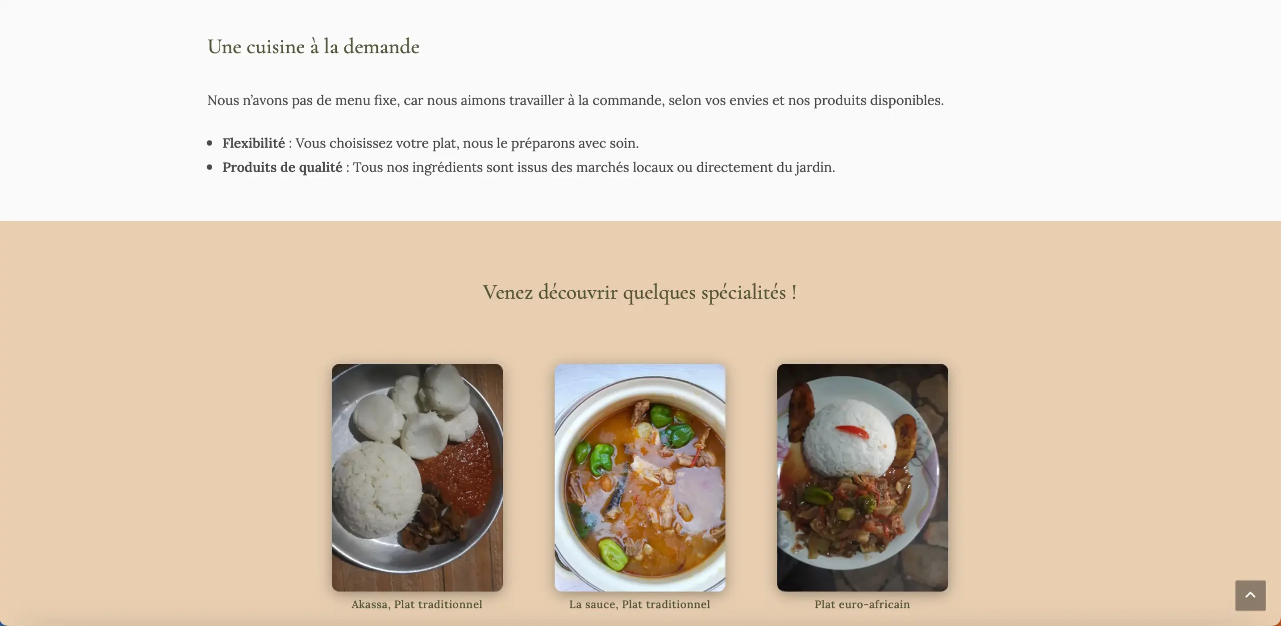 Présentation des plats du gîte de Cité N'Tifafa