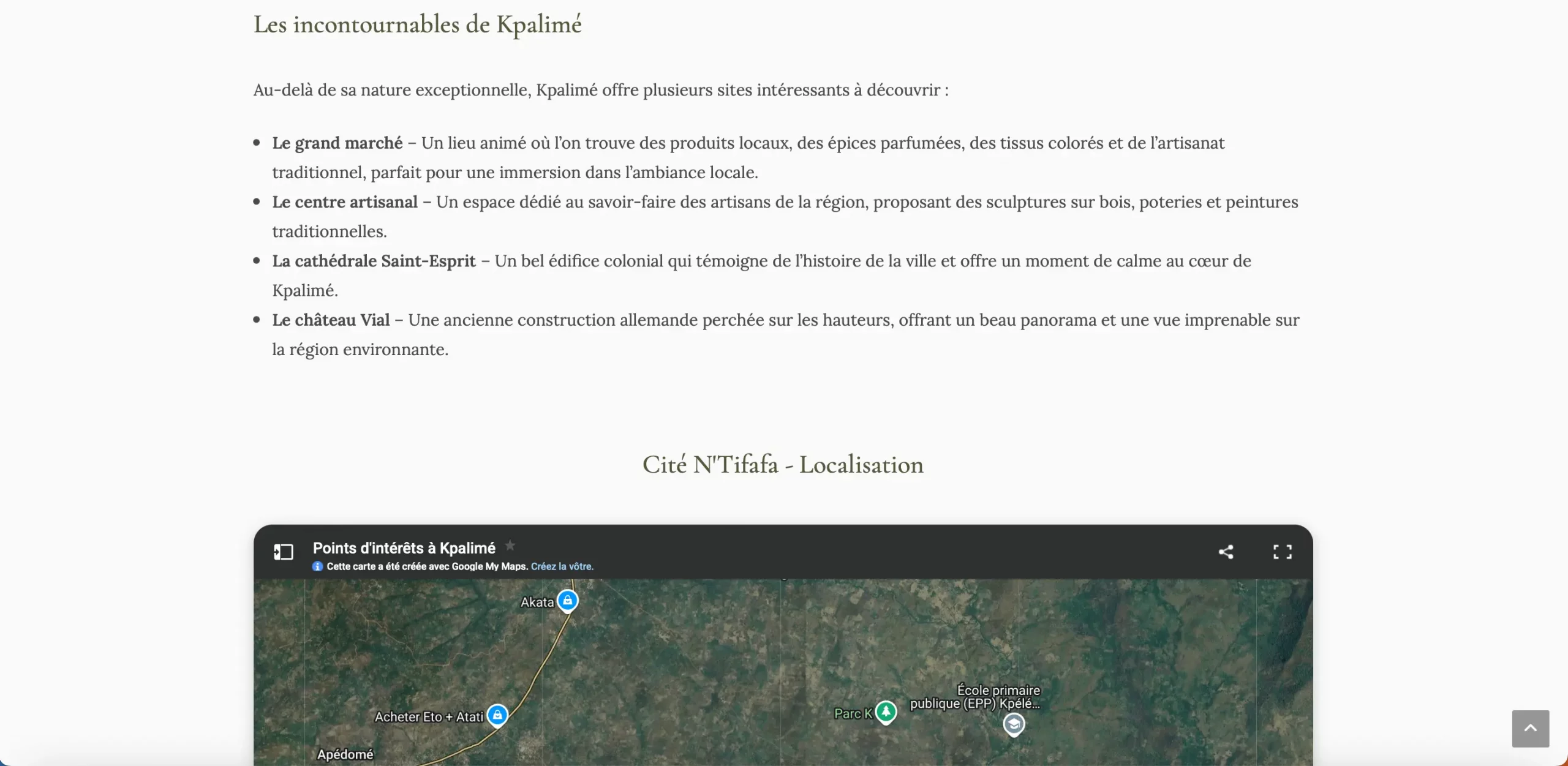 Localisation du gîte de Cité N'Tifafa