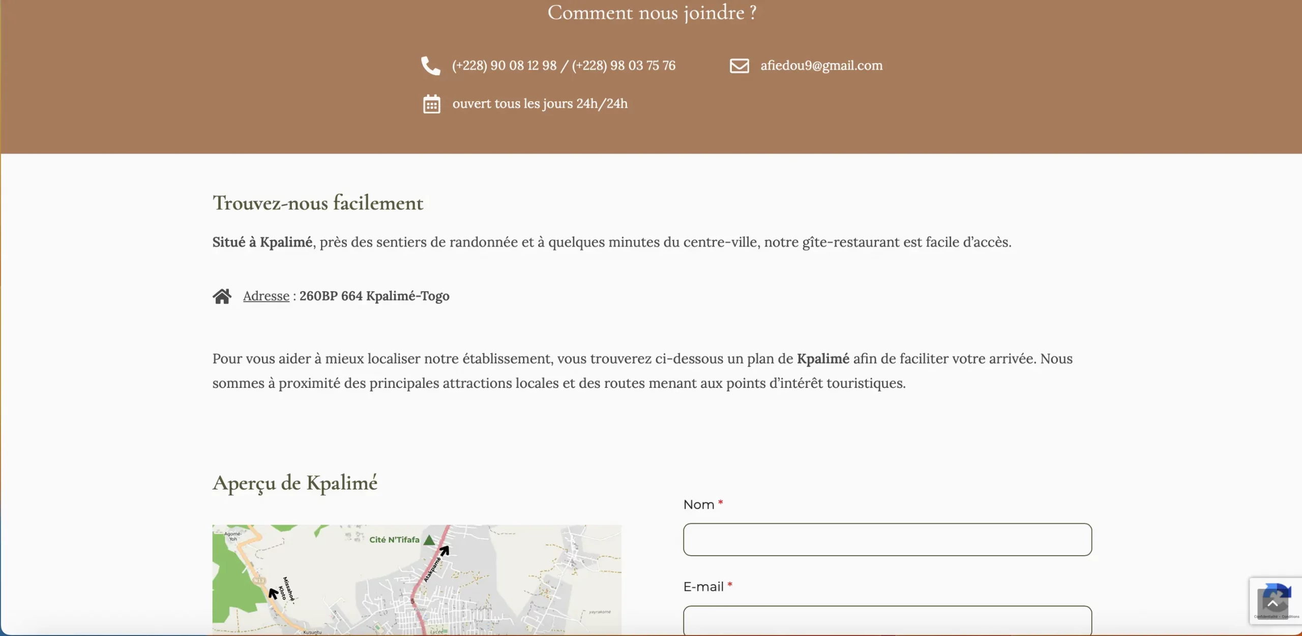 Page de contact de Cité N'Tifafa